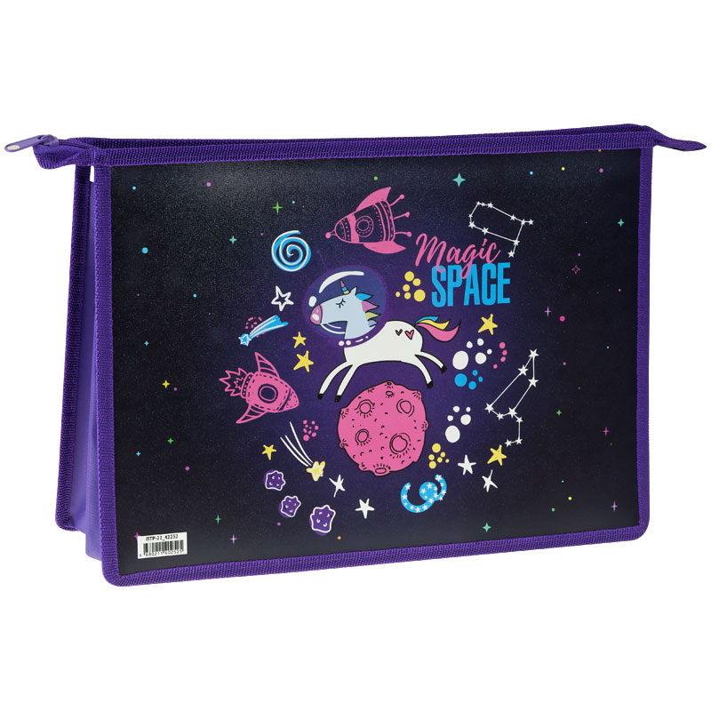 

Папка ArtSpace 2 отделения А4 Magic Space пластик на молнии, Фиолетовый, ПТР-22