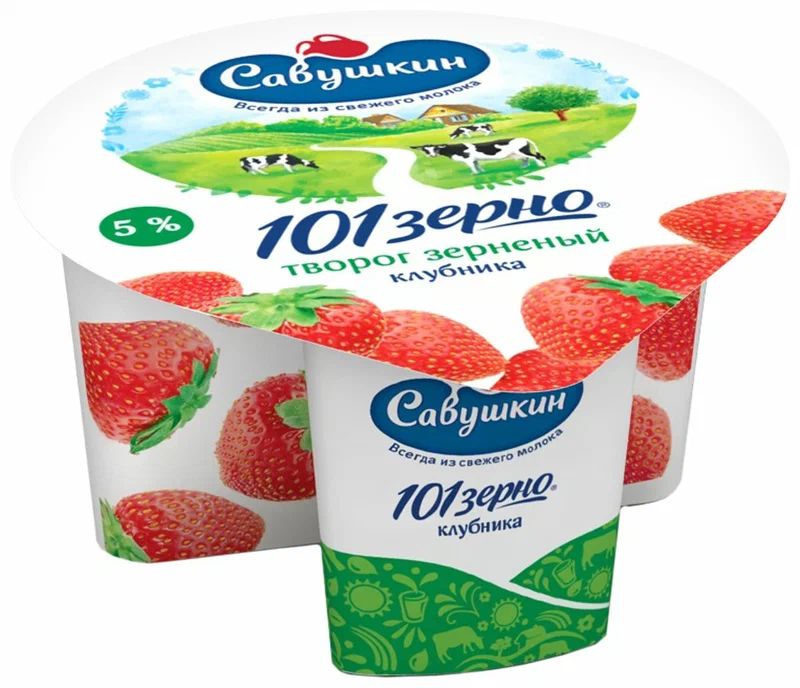 

Творог зерненый Савушкин сливки-клубника 5% 150 г