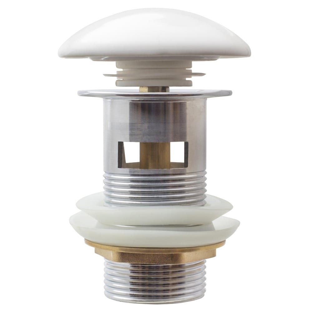 фото Донный клапан для умывальника mpf 1.1/4", клик-клак, с переливом, белая керамическая крышк