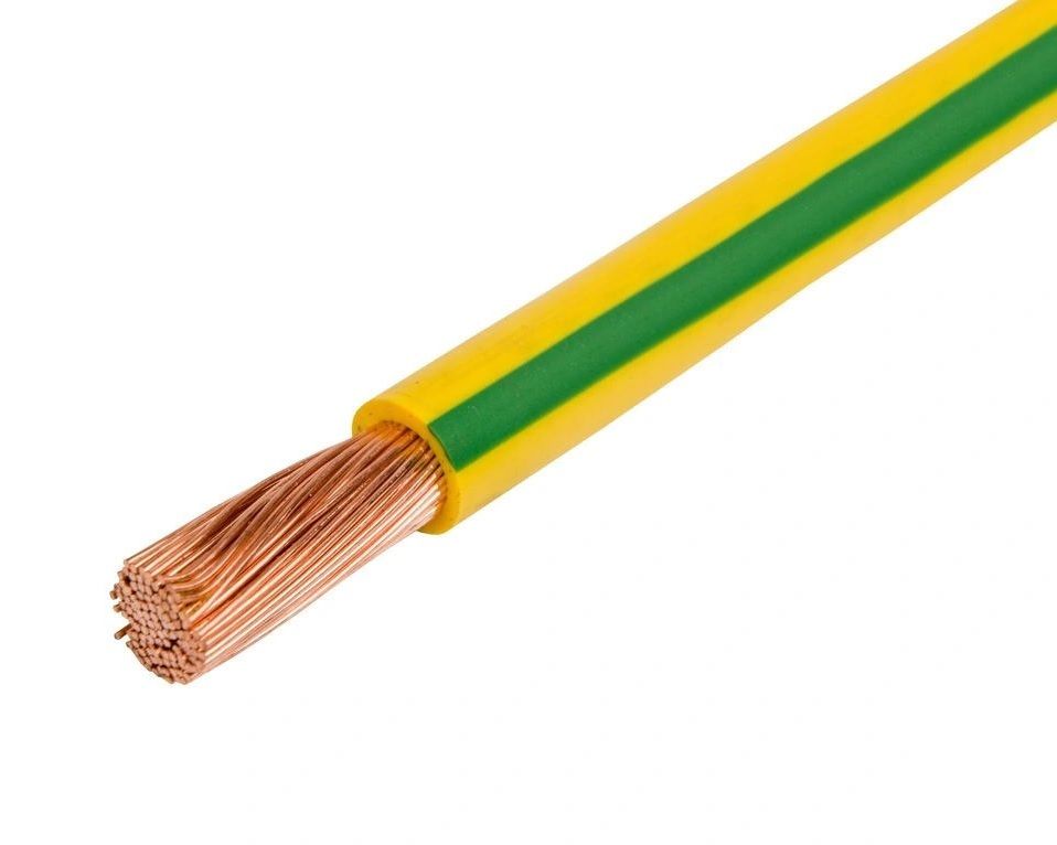 фото Провод электрический пугв 1х1.5 мм2, желто-зеленый 10 м, кабель силовой, медь лэп