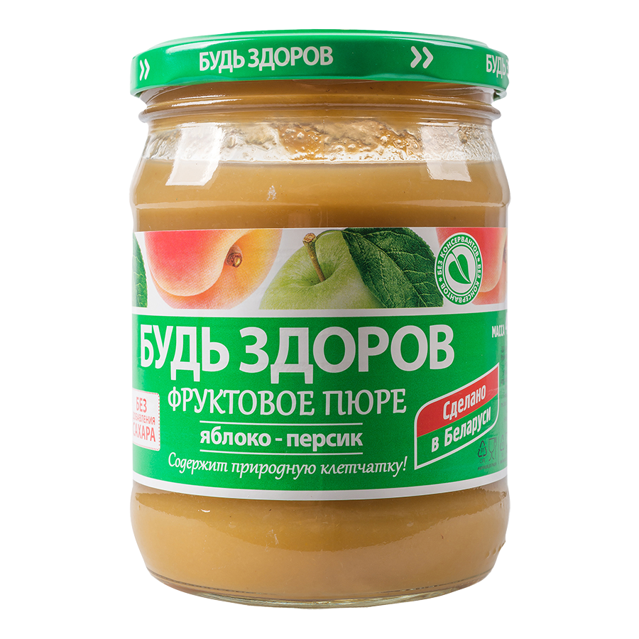 

Фруктовое пюре Будь здоров яблочное-персиковое 450 г