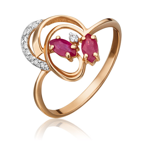 

Кольцо из золота р. 17,5 PLATINA jewelry 01-1058-00-107-1110-30, рубин\бриллиант, 01-1058-00-107-1110-30