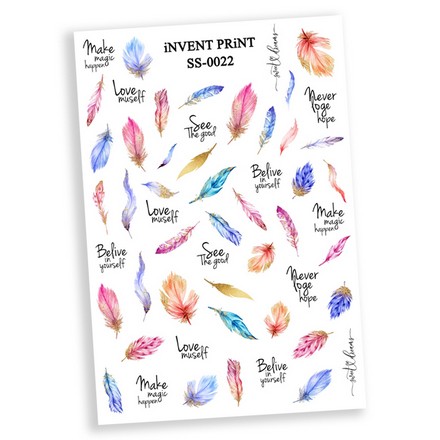 

Набор, iNVENT PRiNT, Самоклеящийся слайдер-дизайн «Перья. Надписи» №SS-22, 3 шт.