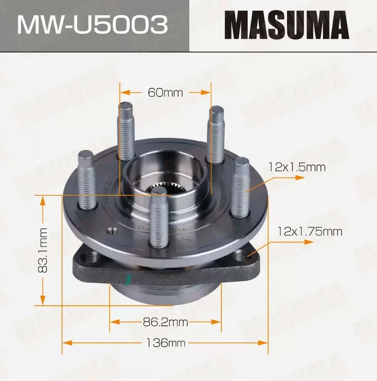 

Ступица колеса передняя с ABS Masuma MW-U5003