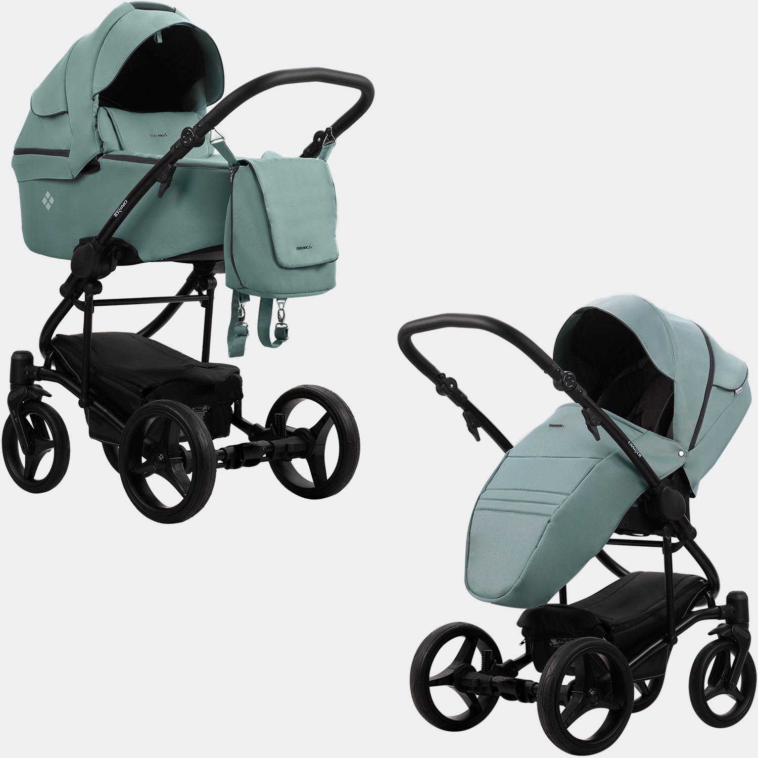 

Детская коляска 2 в 1 Bebetto Torino TEX 05, мятный, рама черная, Torino TEX