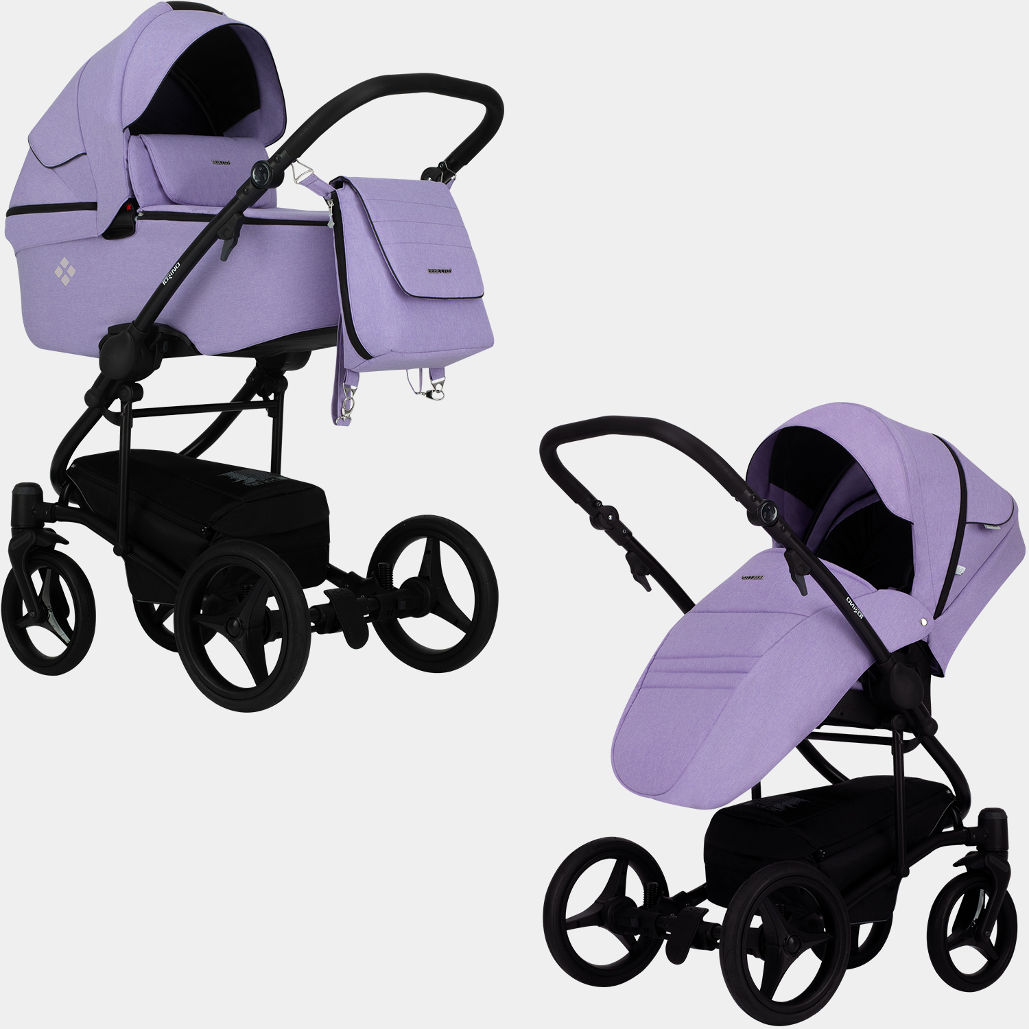 Детская коляска 2 в 1 Bebetto Torino TEX 06, светло-фиолетовый, рама черная