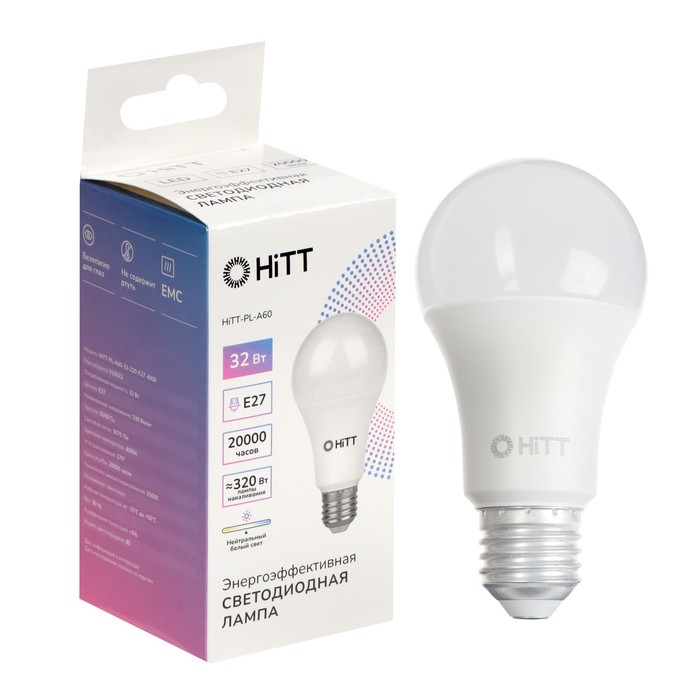 

HITT Лампа HiTT-PL, A60, 32 Вт, 230 В, E27, 4000 К