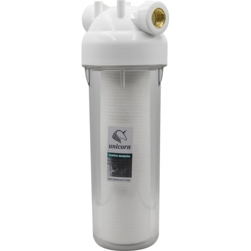 

Магистральный фильтр Unicorn 1/2'' для воды, прозрачный 10", KSBP 12 c картриджем PS1005, Белый
