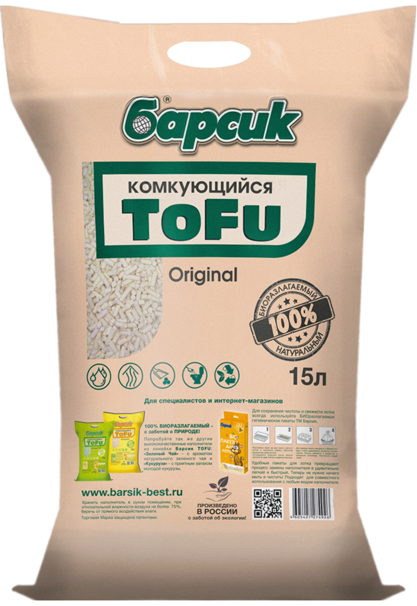 Комкующийся наполнитель  Барсик TOFU Original, 15 л