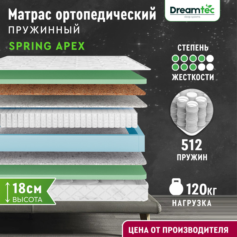

Матрас Dreamtec Spring Apex 155х190, Белый, Spring Apex
