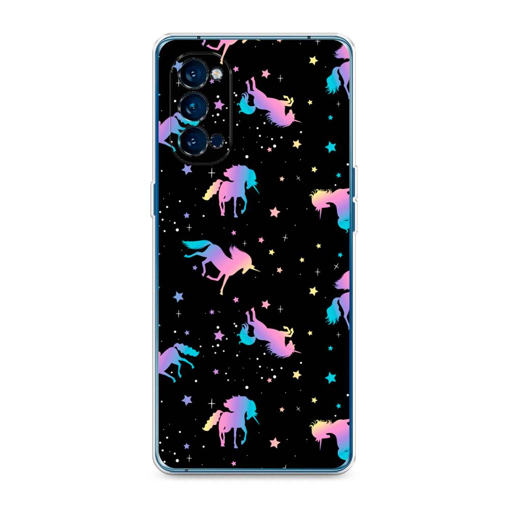 

Чехол на Oppo Reno 4 Pro 5G "Единороги градиент", Черный;розовый;голубой, 253750-1