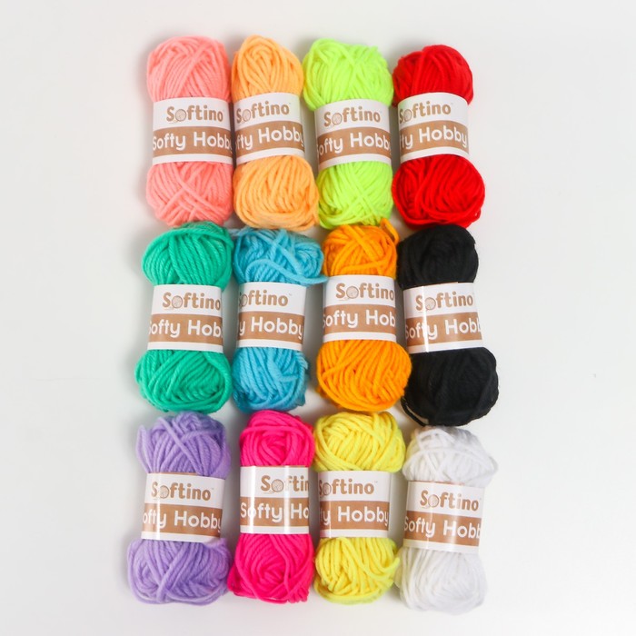 

Пряжа Softino Softy Hobby Микс, 100% полиэстер 18м 2м 10 гр ,12 шт