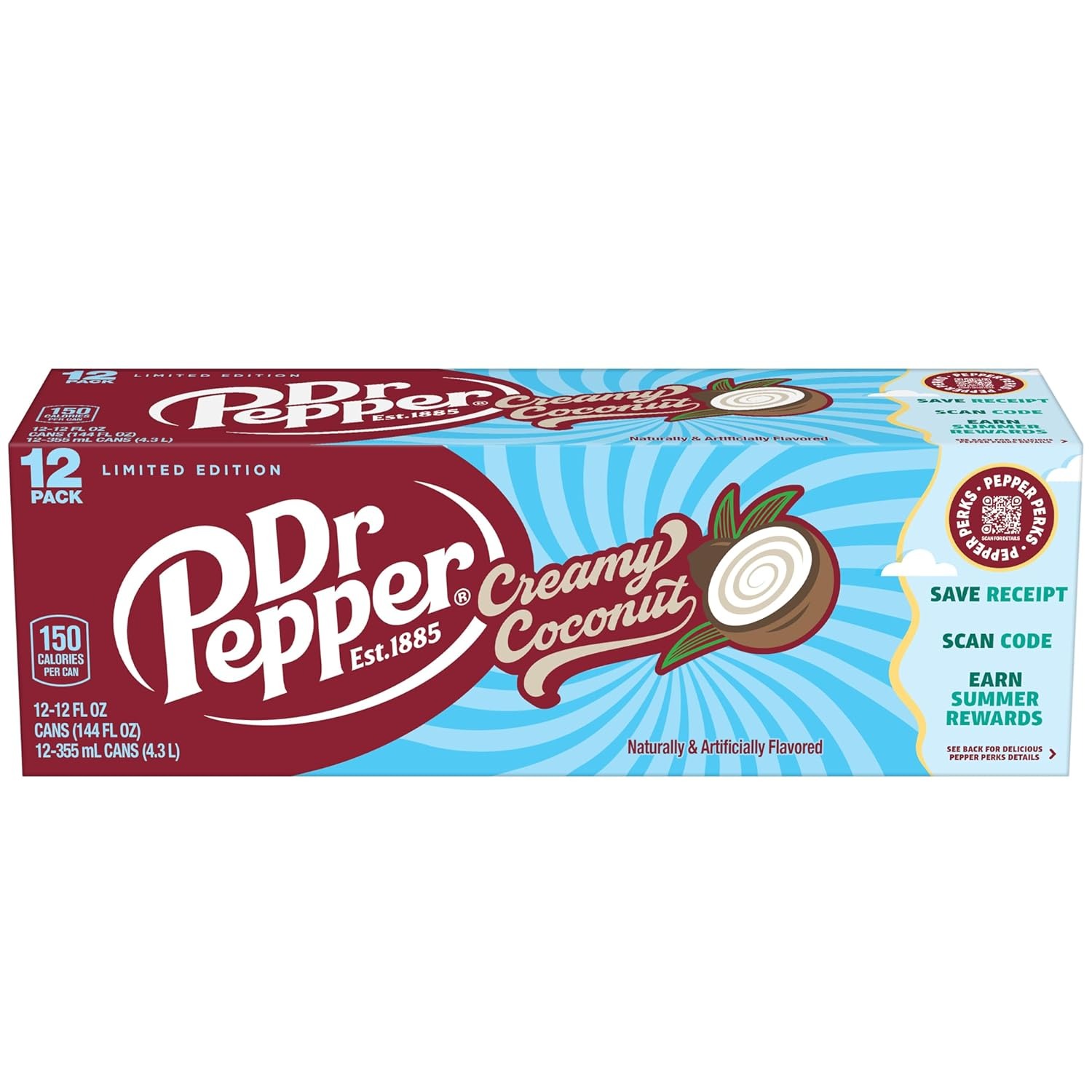 Газированный напиток Dr.Pepper Creamy Coconut, 12 шт по 355 мл