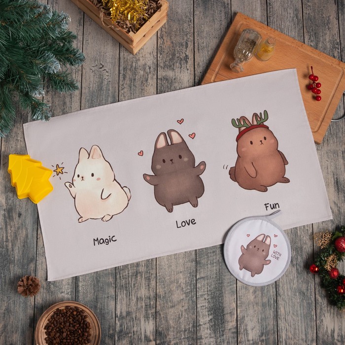 

Набор подарочный Этель Sweet bunnies МИКС: кух. полотенце, прихватка, силикон. форма