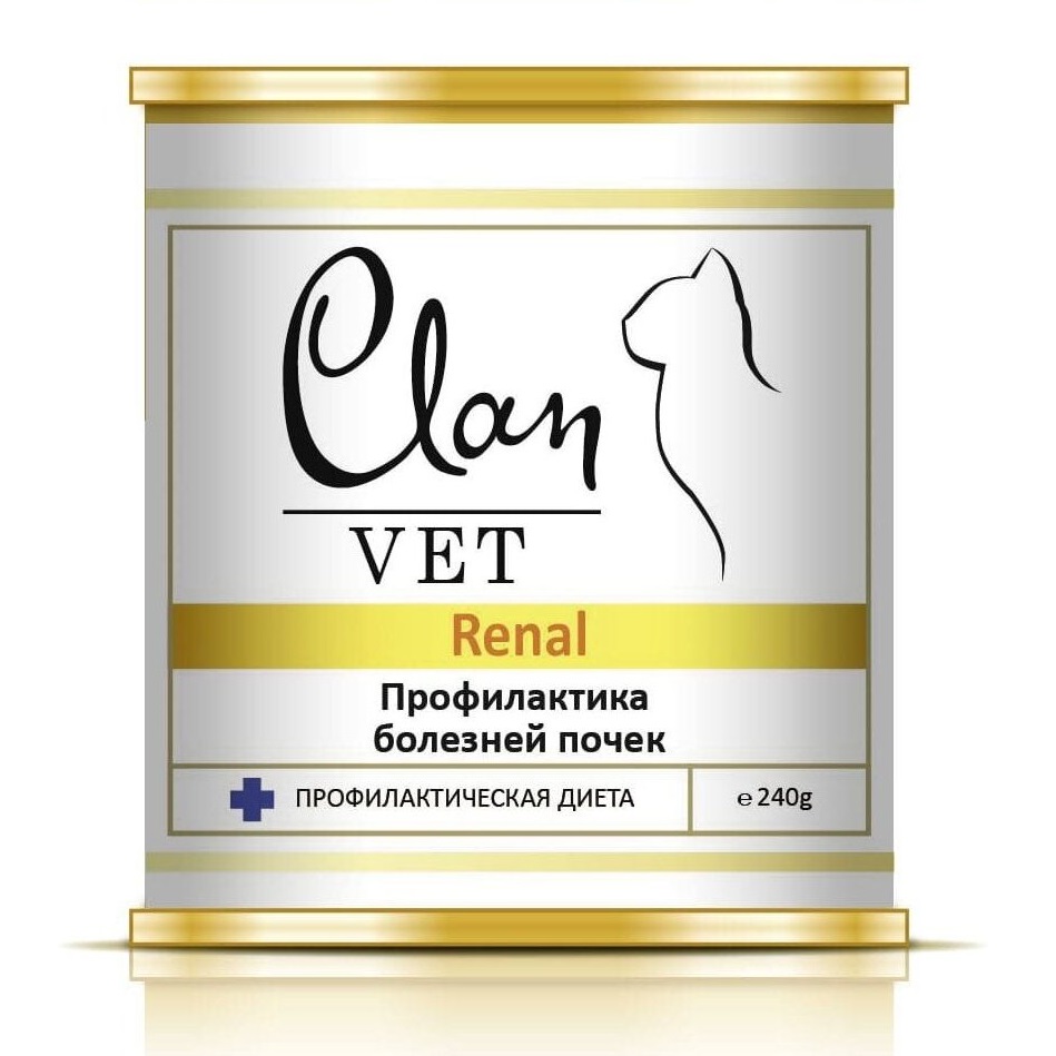 

Консервы для кошек СLAN Vet Renal, профилактика болезней почек, свинина, 12шт по 240г, Vet Renal