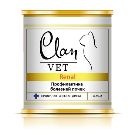 фото Влажный корм для кошек сlan vet renal профилактика болезней почек, 240г х 12 шт clan