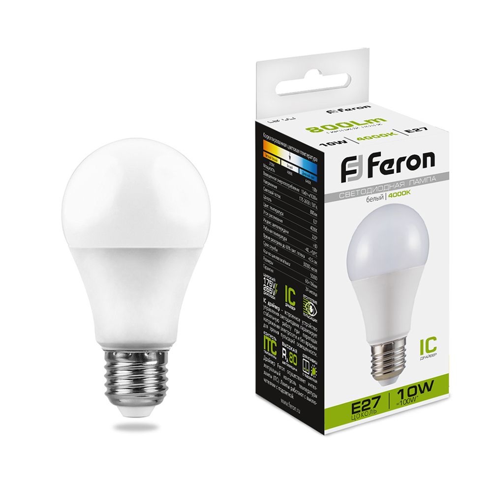 

Лампочка светодиодная FERON LB-92, 10Вт E27 230V 10 шт, 25458, LB-92