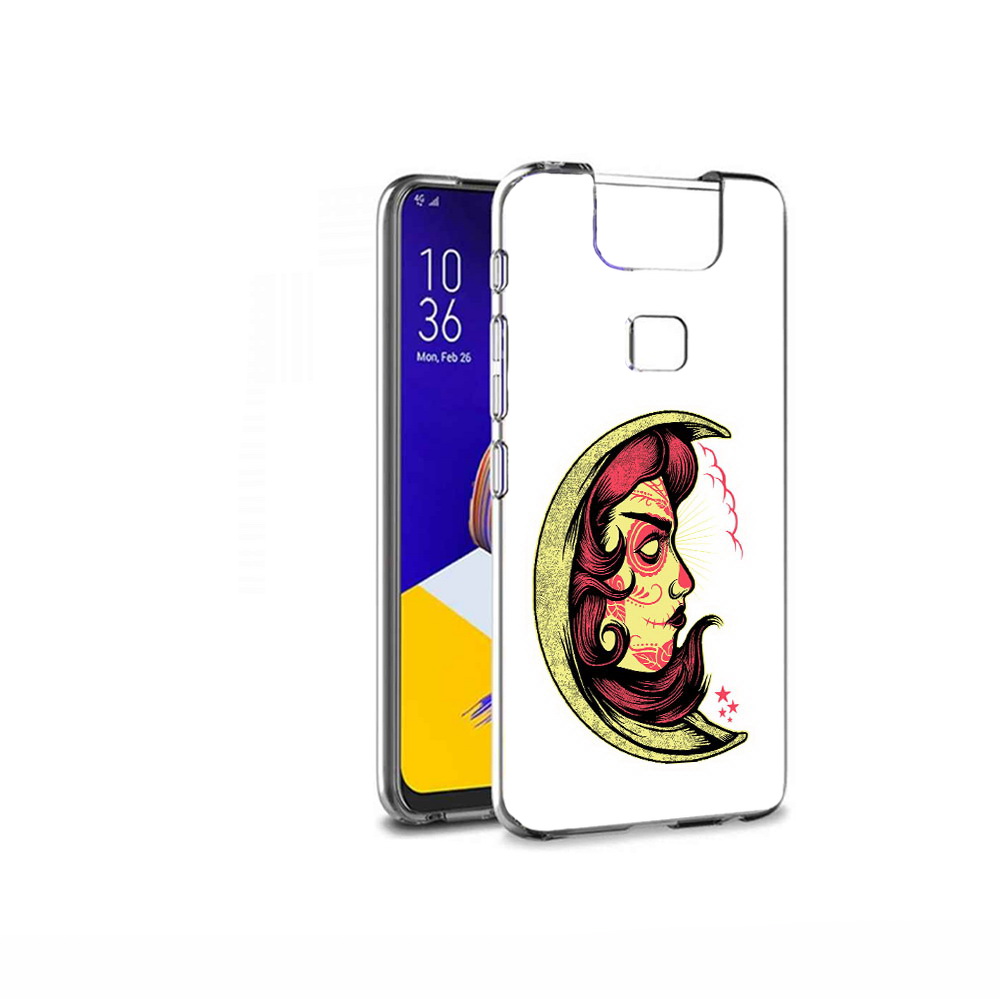 Чехол MyPads Tocco для Asus ZenFone 6 (ZS630KL) желтый полумесяц с лицом девушки