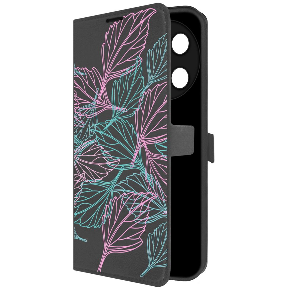 

Чехол-книжка Krutoff Eco Book для TECNO Camon 30 Pro 5G Листья паттерн (черный)