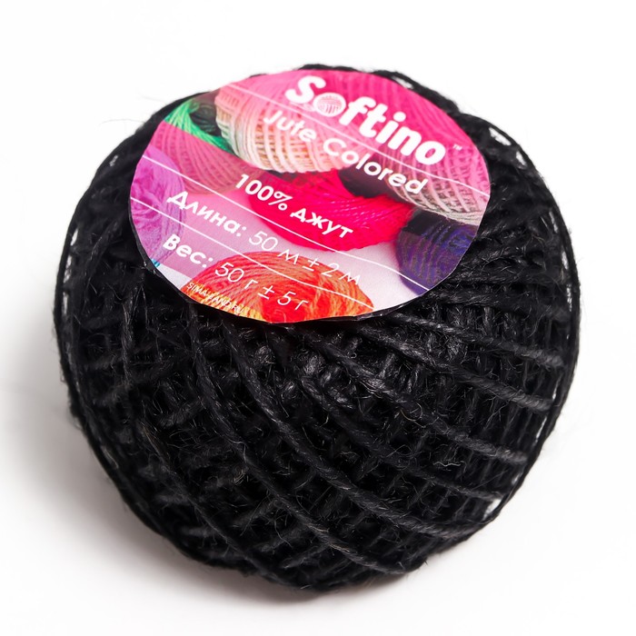 

Пряжа 100% джут Softino Jute Colored 50м ±2м чёрный 50 гр, Черный
