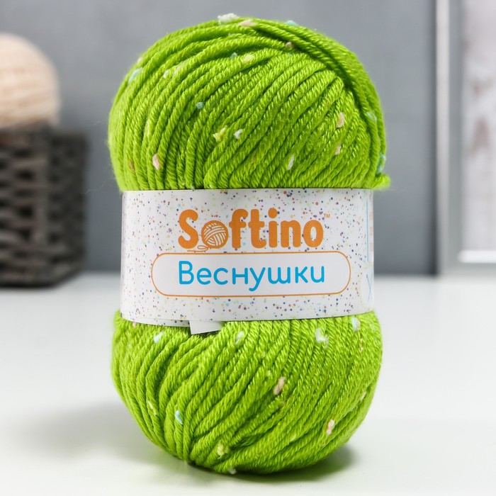 

Пряжа 60% акрил, 30% кашемир, 10% шёлк Веснушки 50 гр 80 м цвет 22 зелёная трава