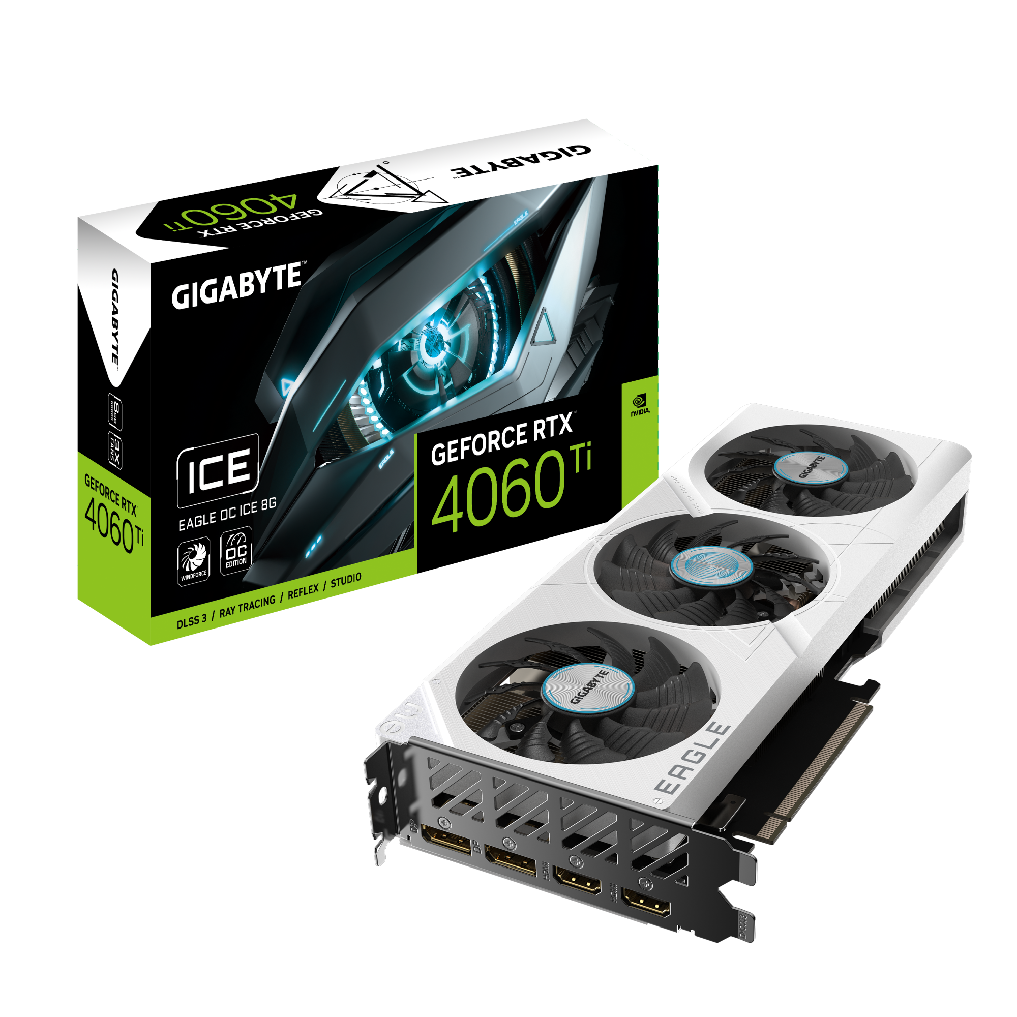 

Видеокарта GIGABYTE GeForce RTX 4060 Ti EAGLE OC ICE Белый (GV-N406TEAGLEOC ICE-8GD), GeForce RTX 4060 Ti EAGLE OC ICE