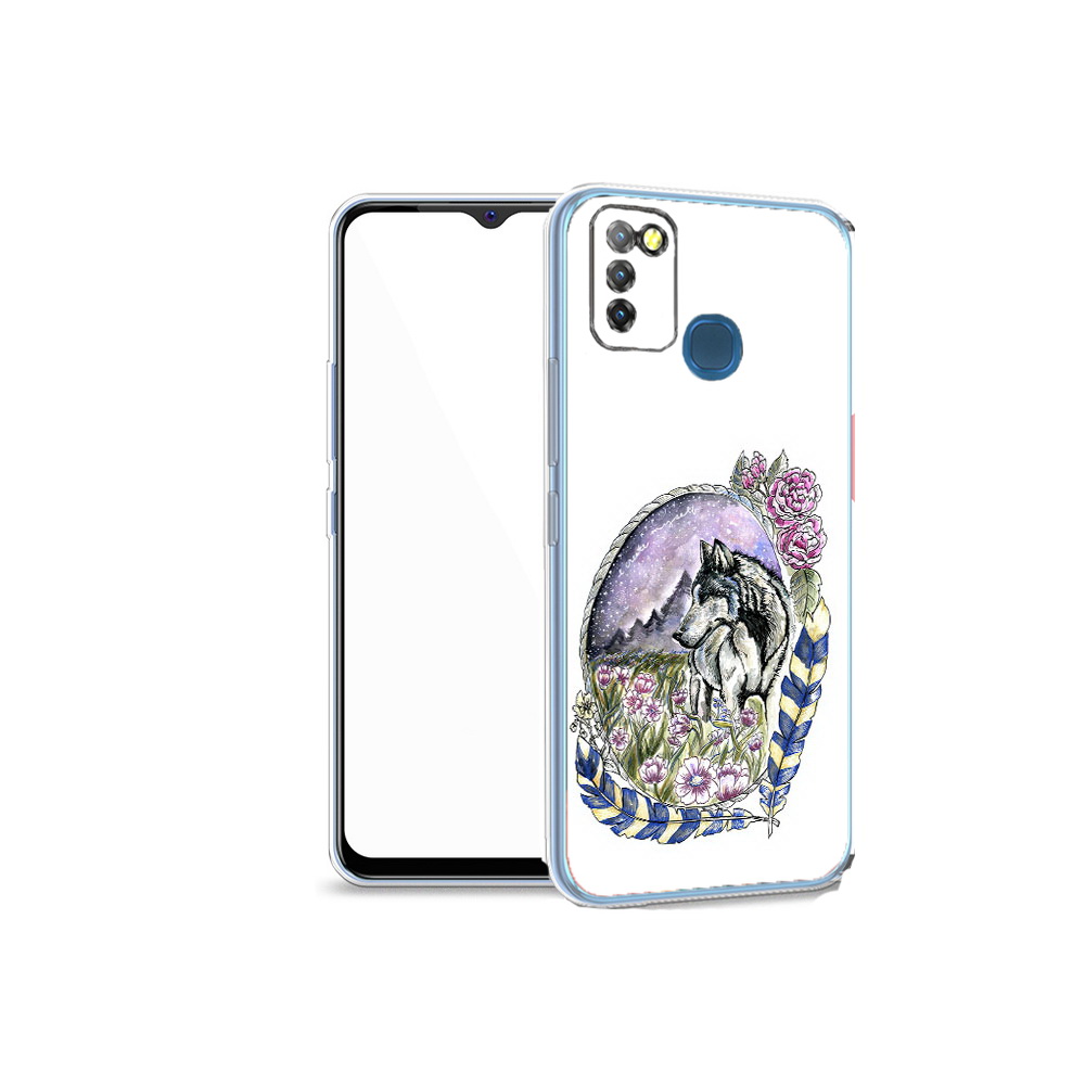 

Чехол MyPads Tocco для Infinix Hot 10 Lite нарисованный волк в цветах с перьями, Прозрачный, Tocco