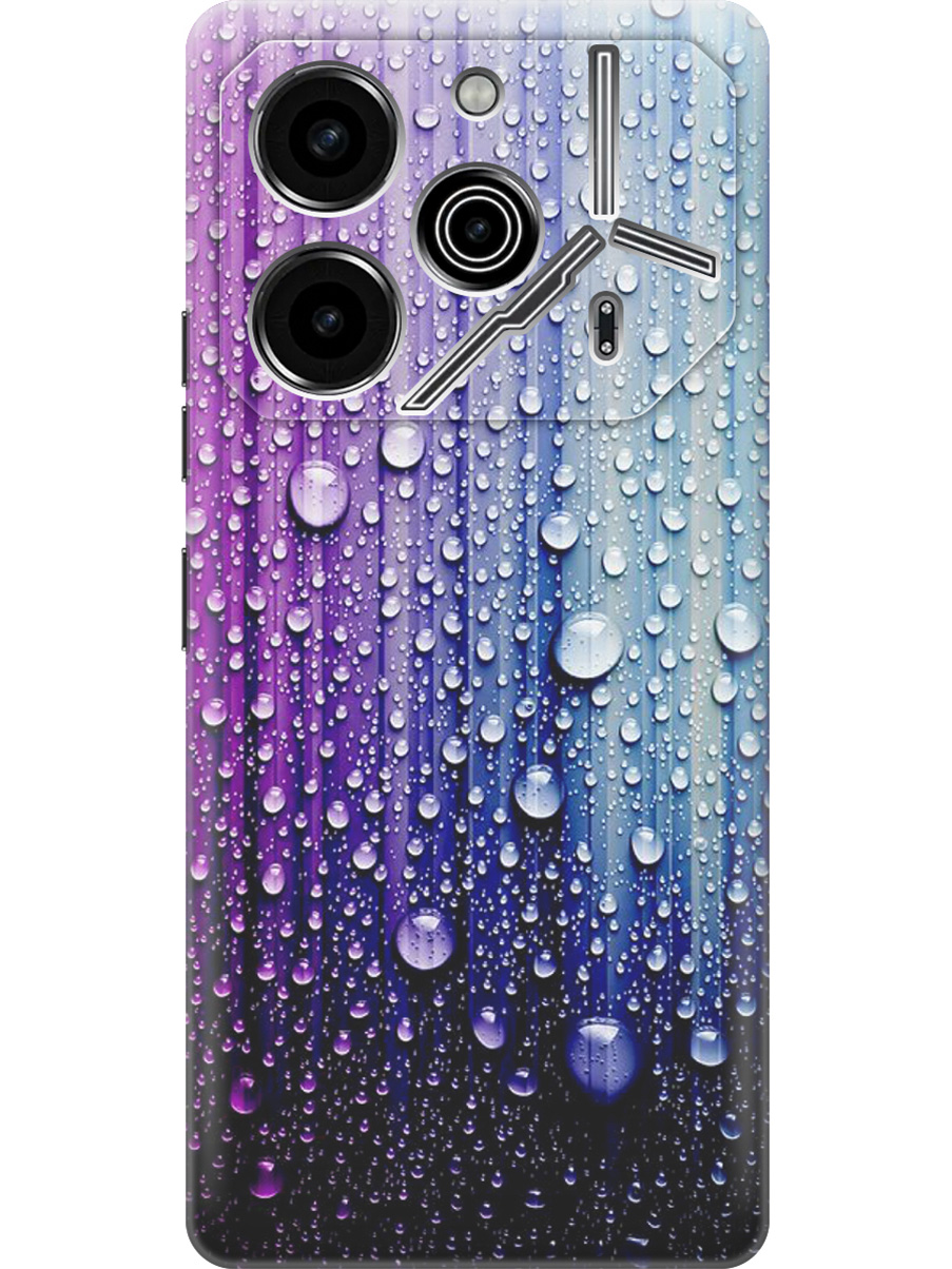 

Силиконовый чехол на Tecno Pova 6 Pro с принтом "Капли на голубом", Прозрачный;голубой;фиолетовый, 781971041