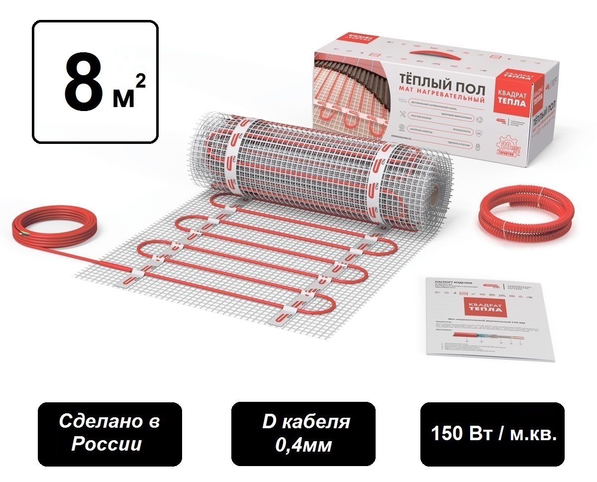 фото Теплый пол электрический стн км 8 кв.м. под плитку, плиточный клей