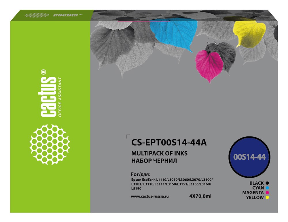 

Набор чернил Cactus CS-EPT00S14-44A 103, для Epson, 70мл, многоцветный, Черный;пурпурный;желтый;голубой
