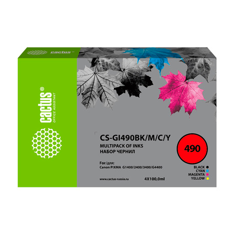 

Набор чернил Cactus CS-GI490BK/M/C/Y GI-490, для Canon, 100мл, многоцветный, Черный;пурпурный;желтый;голубой