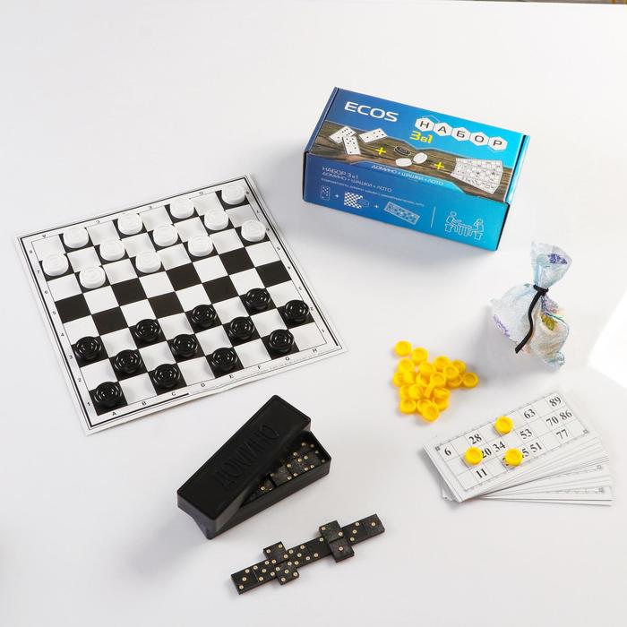 Набор 3в1: лото, шашки, домино, микс подарочный набор тот кто может все карты домино стопки 2 шт кости игральные 4 шт