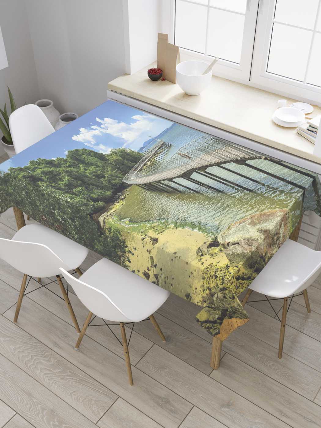 

Скатерть прямоугольная JoyArty "Мост вдоль берега" из сатена, 180x145 см, Синий, Мост вдоль берега