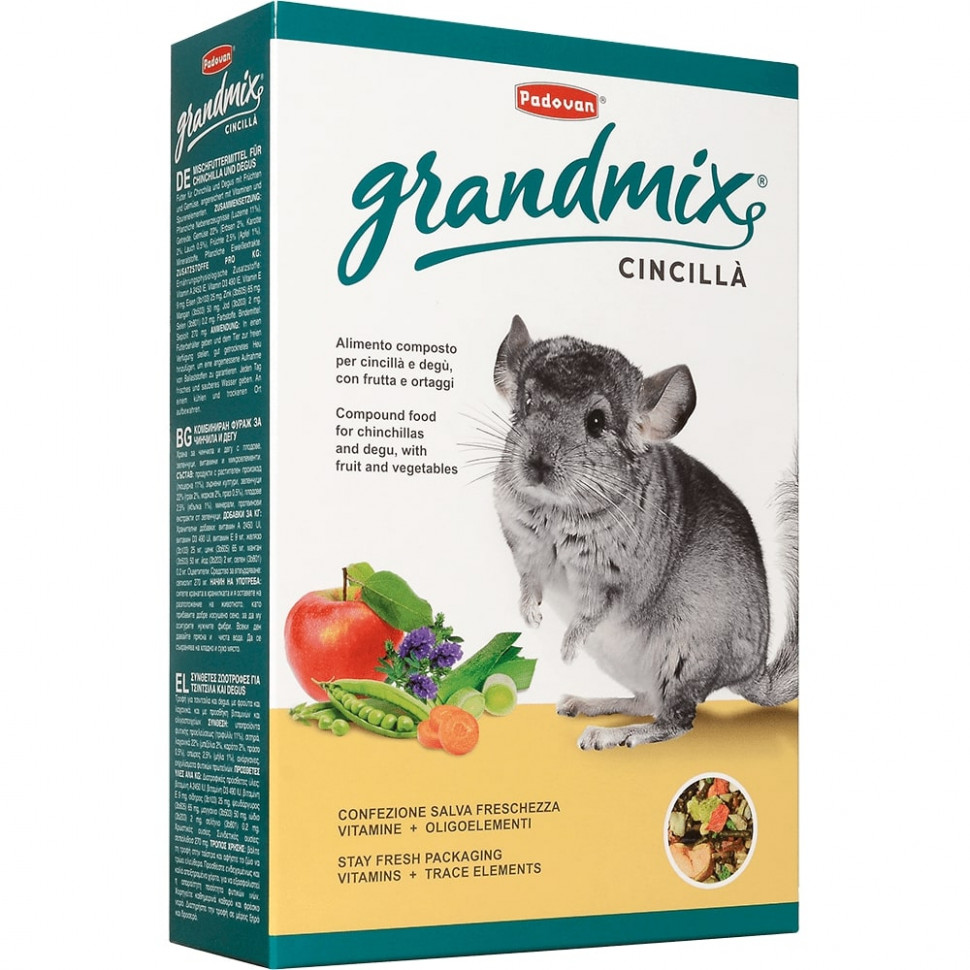 

Корм для шиншилл и дегу Padovan Grandmix Cincilla комплексный, основной, 850 г