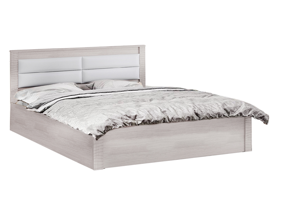 фото Двуспальная кровать монако пм белый ясень / белый, экокожа, с дном короба для белья мебелони
