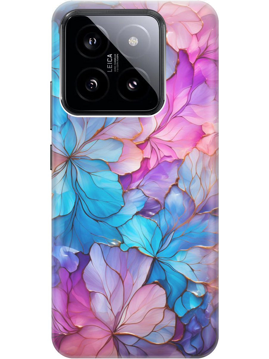 

Силиконовый чехол на Xiaomi 14 с рисунком "Цветочный витраж", Голубой;розовый, 20012083