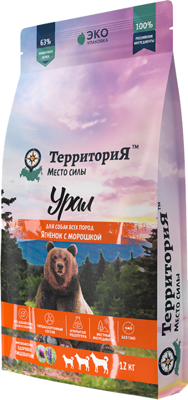 Сухой корм для собак всех пород Территория Урал Ягнёнок с морошкой, 12 кг