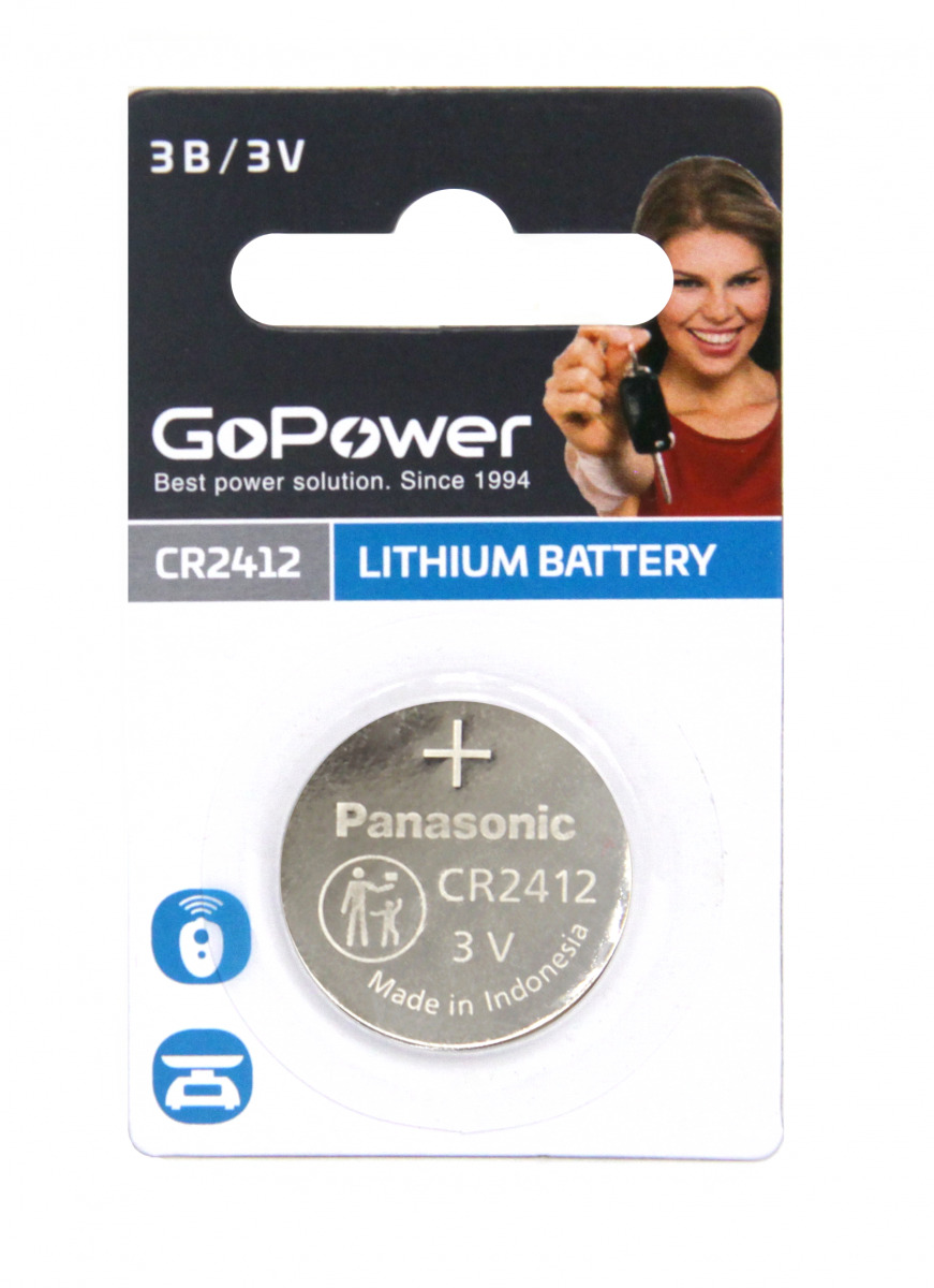 Батарейка CR2412 BL1 Lithium 3V GoPower