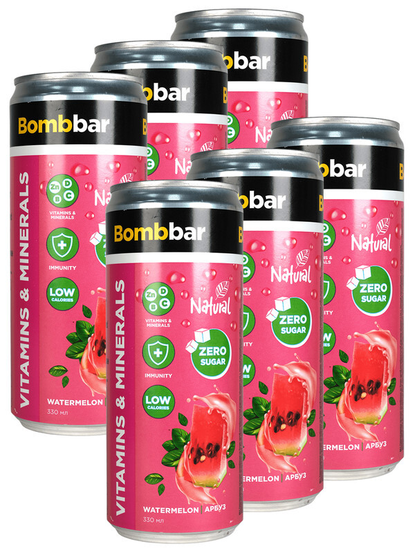 Лимонад Bombbar без сахара с витаминами, Арбуз, 0,33 л 6 шт
