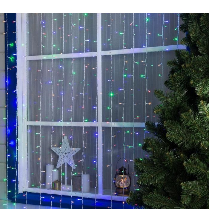 

Световая гирлянда новогодняя Luazon Lighting 1080301 9 м разноцветный, 1080301 Занавес 2х9 м, белая нить
