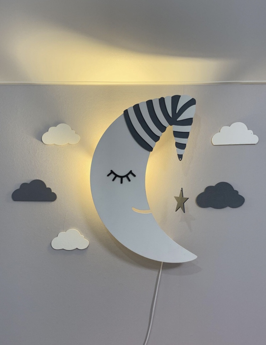 Светильник настенный ночной с выключателем луна с шляпой