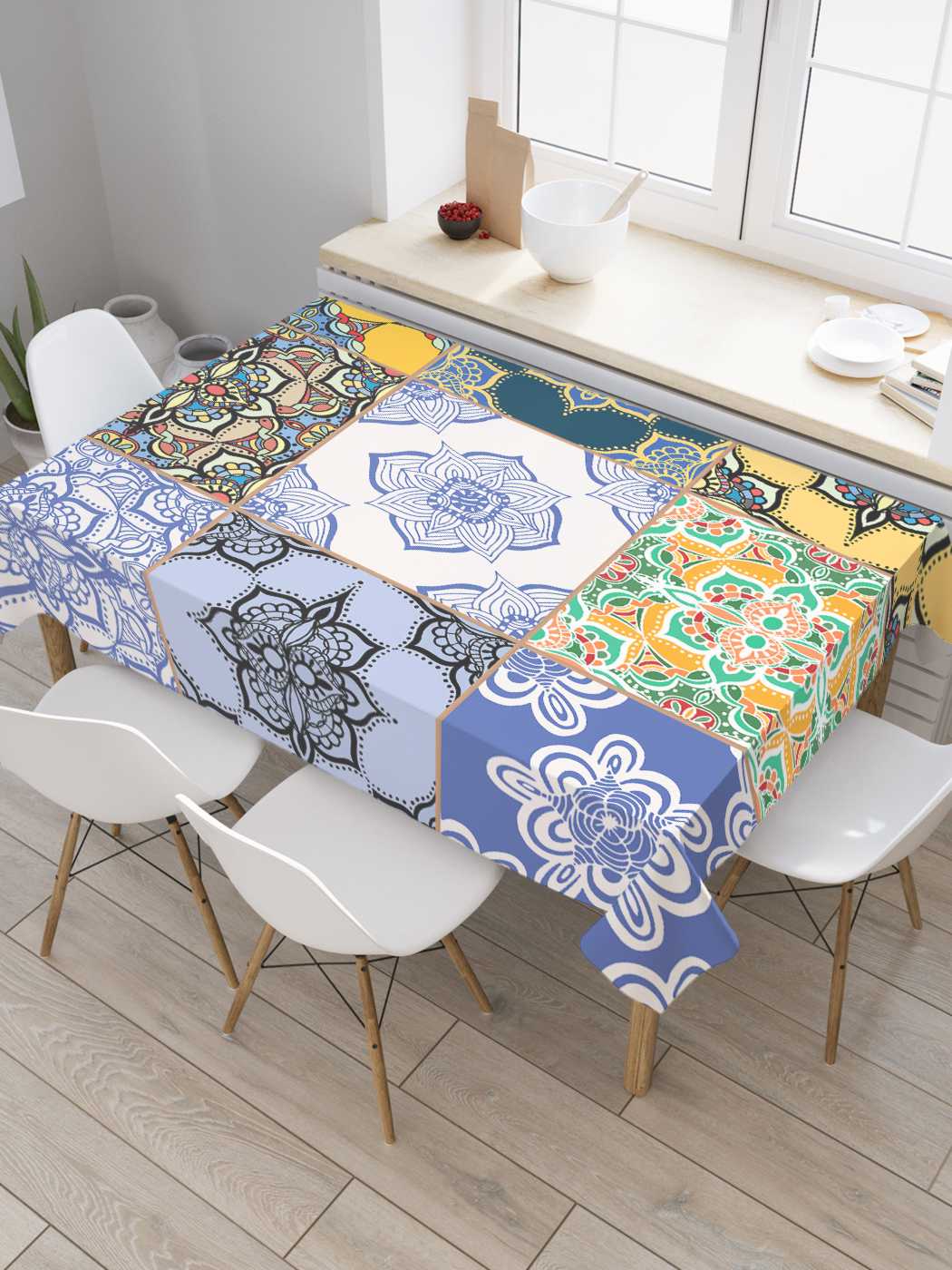 

Скатерть прямоугольная JoyArty "Плитка с цветочными узорами" из сатена, 180x145 см, Голубой, Плитка с цветочными узорами