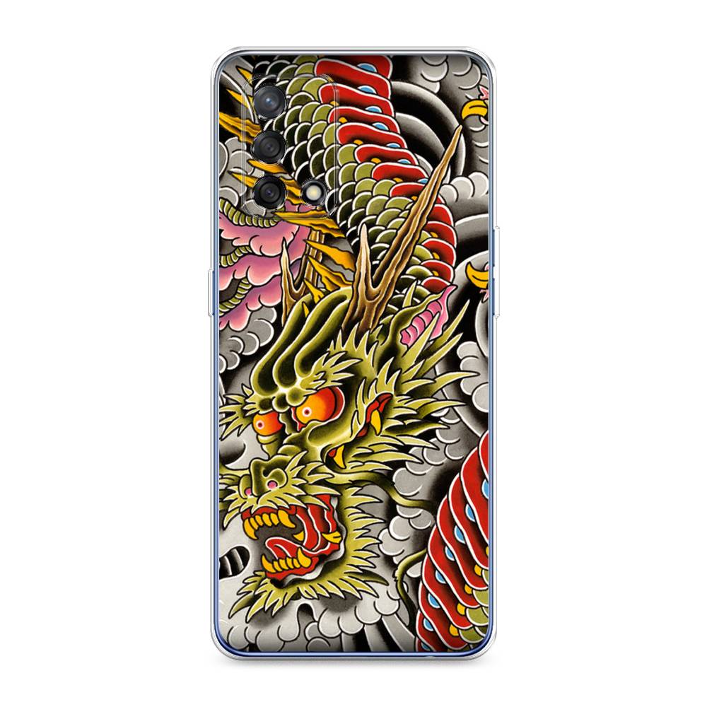 

Чехол на OPPO A74 4G "Японский дракон", Желтый;розовый;красный, 256050-4