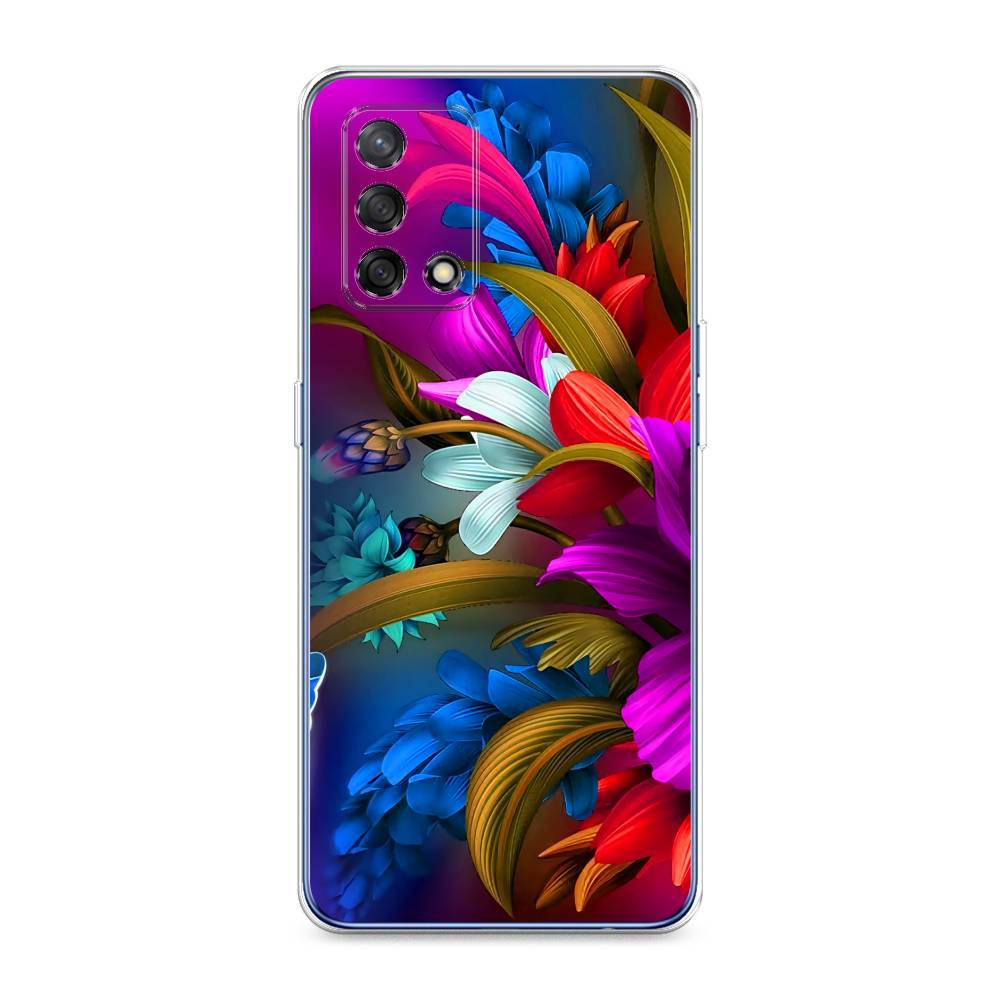 

Чехол на OPPO A74 4G "Фантастические цветы", Фиолетовый;красный;синий, 256050-2