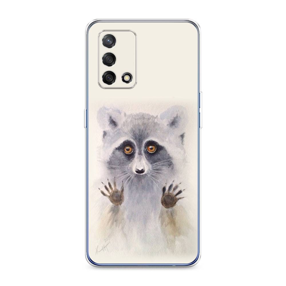 

Чехол на OPPO A74 4G "Енот за стеклом", Бежевый;серый, 256050-4
