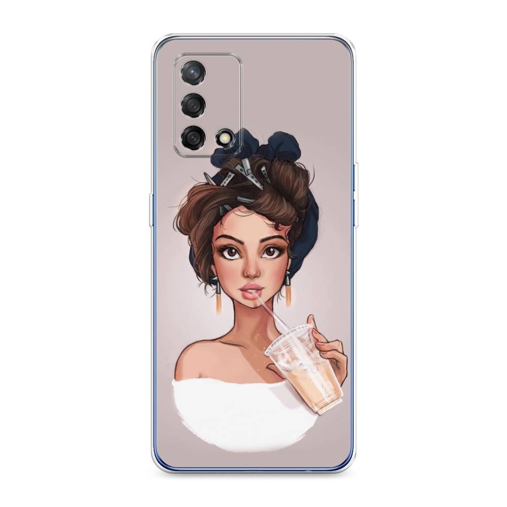 

Чехол на OPPO A74 4G "Девушка с фраппе", Серый, 256050-6