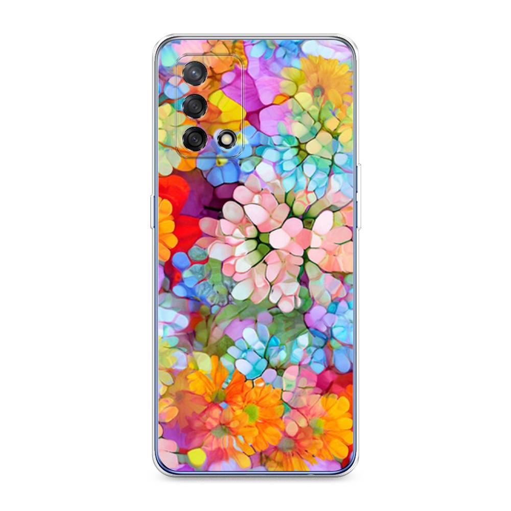 

Чехол на OPPO A74 4G "Цветы витраж", Оранжевый;розовый;голубой, 256050-3