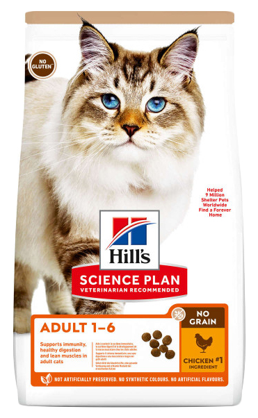 Сухой корм для кошек Hill's Science Plan No Grain для взрослых кошек, с курицей, 1,5 кг