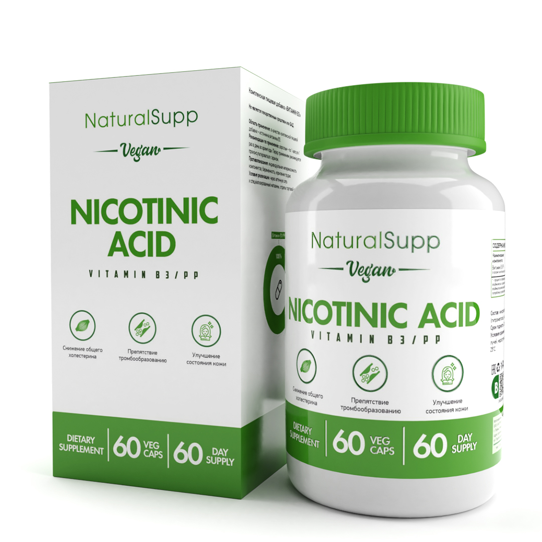 Ниацин никотиновая кислота NATURALSUPP Vegan Nicotinic Acid капсулы 60 шт.