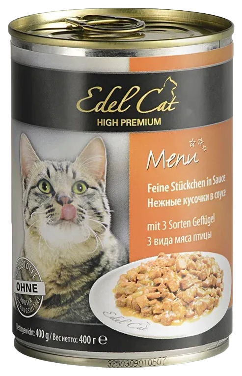 Консервы для кошек Edel Cat Menu, 3 вида мяса птицы, нежные кусочки в соусе, 400г
